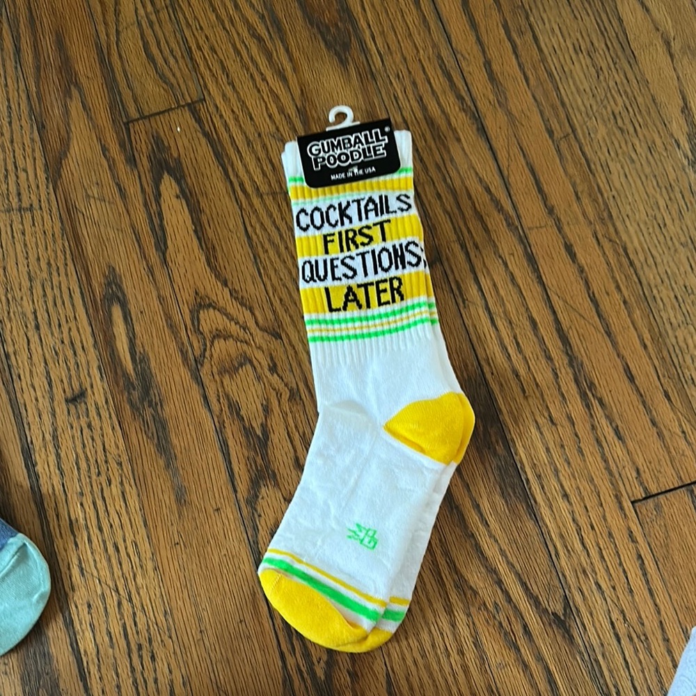 Casual Yellow and White Crew Socks